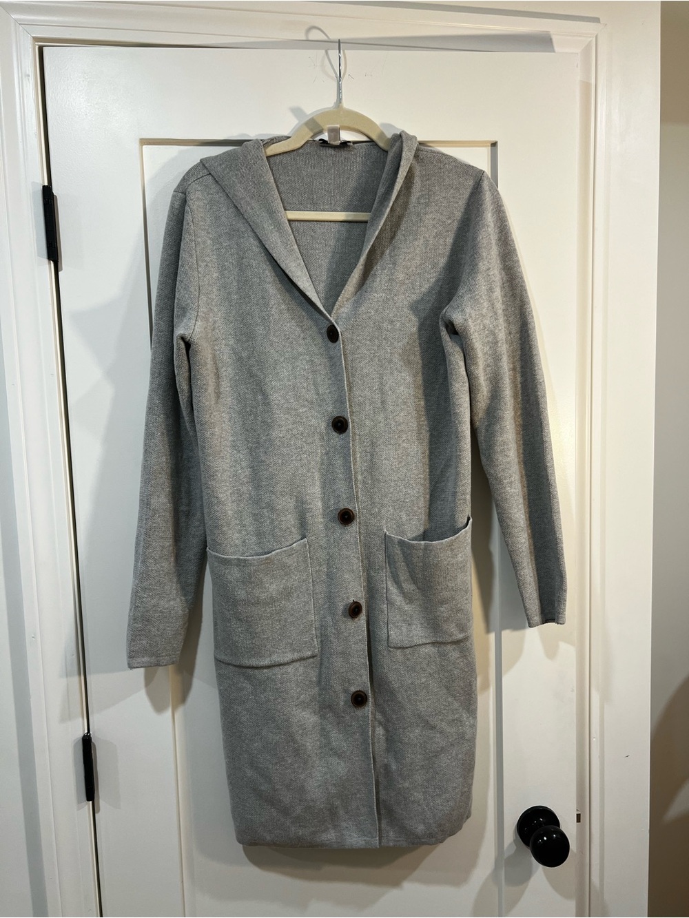 Denim&Co Gray Hooded Longline Button Cardigan